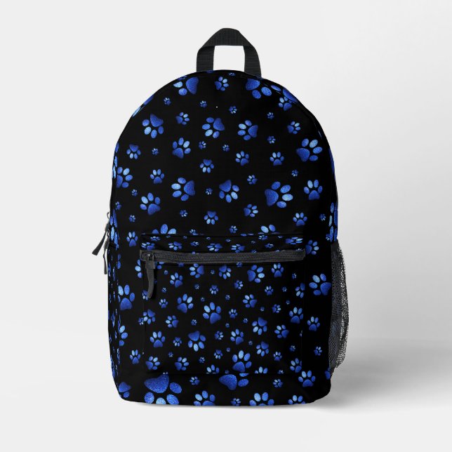  Paws print sparkle blue glitter, Printed Backpack (Front)