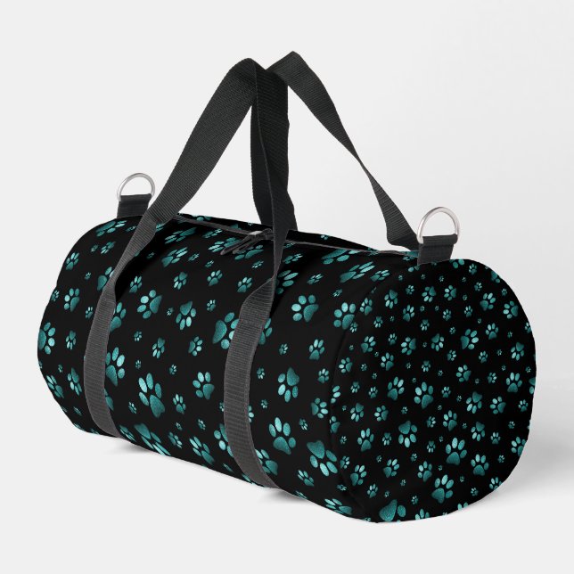  Paws print sparkle cyan glitter, Duffle Bag (Left Corner)