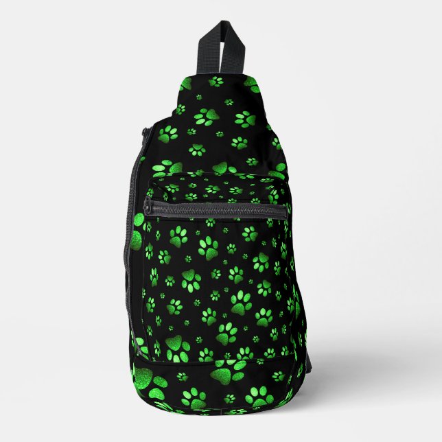  Paws print sparkle green glitter, Sling Bag (Front)