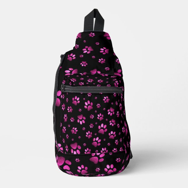  Paws print sparkle pink glitter, Sling Bag (Front)