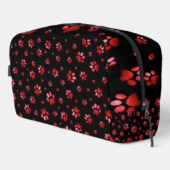  Paws print sparkle red glitter, Dopp Kit (Right Corner)
