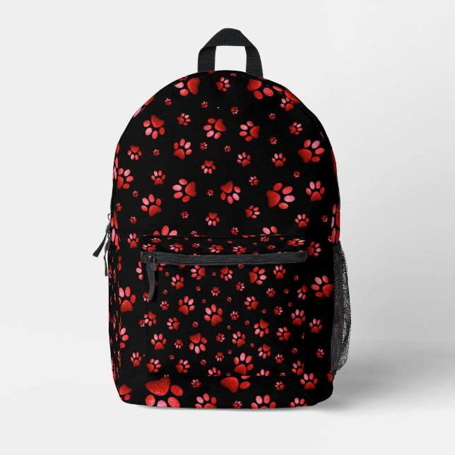  Paws print sparkle red glitter, Printed Backpack (Front)