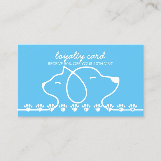 Paws punch Discount Loyalty Blue Cat Dog Business Card (Front)