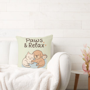 Paws & Relax – Cute Cozy Dog and Cat Pillow Design