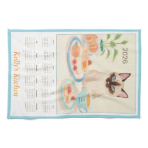 Paws & Tea Time Kitchen Tea Towel 2026 Calendar