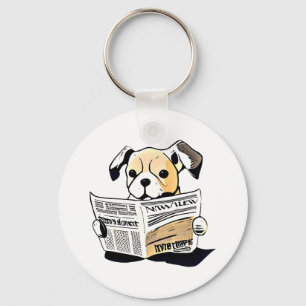 Pawsitive News Dog Reading Newspaper T-Shirt Keychain