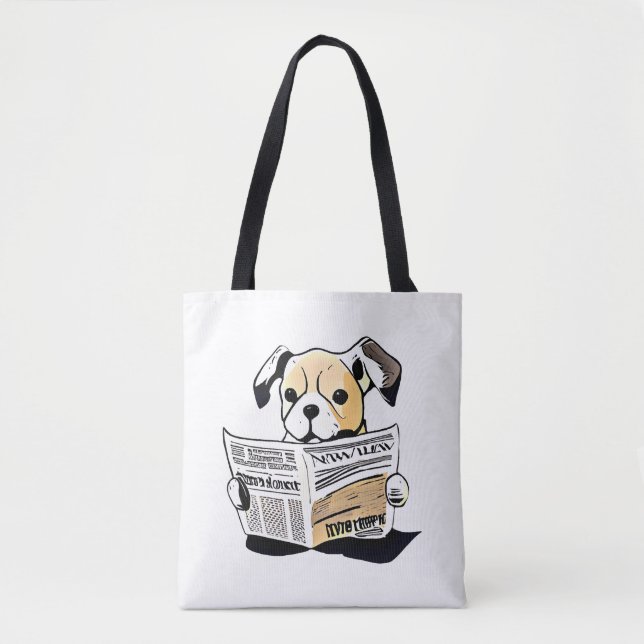 Pawsitive News Dog Reading Newspaper T-Shirt Tote Bag (Front)