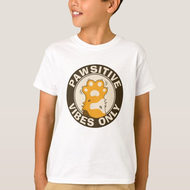 Pawsitive vibes only Cute Cat Paw Funny Pun T-Shirt (Front)