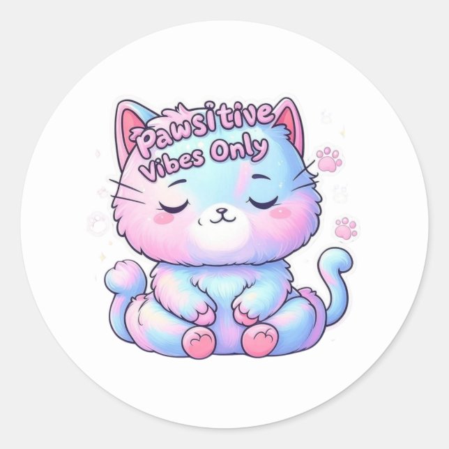Pawsitive Vibes Only Meditating Cat Sticker (Front)