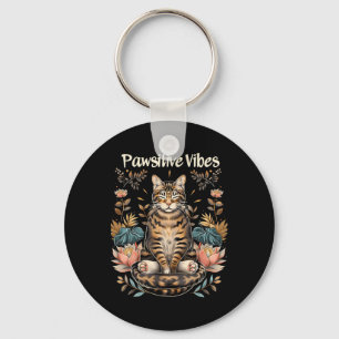 Pawsitive Vibes Only Yoga Poses Kitten Bengal Cat Keychain
