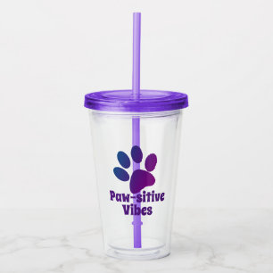 Pawsitive Vibes Purple Paw Print Acrylic Tumbler
