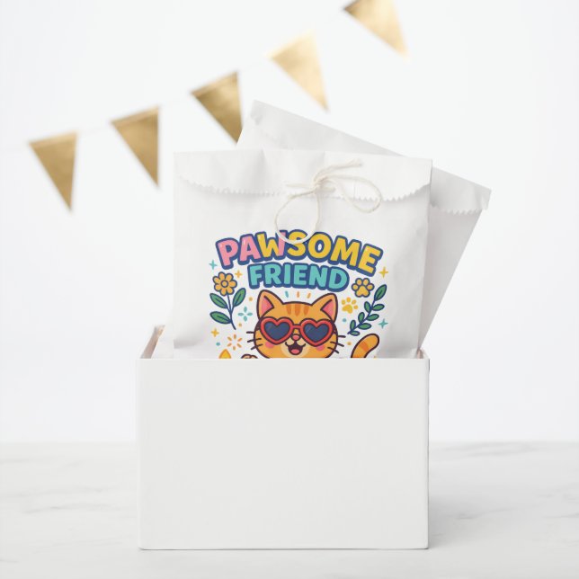 Pawsitive Vibes with Pawsome friend Cute Cat Lover Favour Bag (Party)