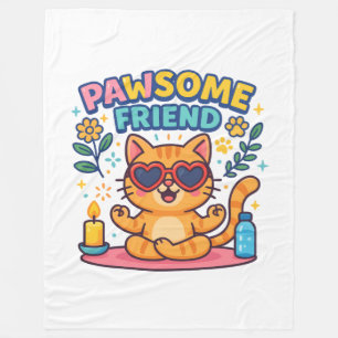 Pawsitive Vibes with Pawsome friend Cute Cat Lover Fleece Blanket
