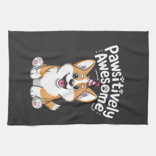 Pawsitively Awesome Corgi Birthday Dog Shirt Kitchen Towel