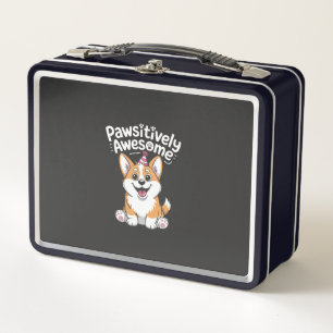 Pawsitively Awesome Corgi Birthday Dog Shirt Metal Lunch Box