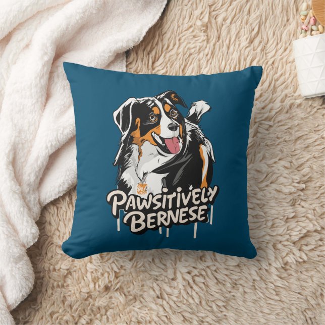 Pawsitively Bernese Graffiti - Bernese Dog Lovers Throw Pillow (Blanket)