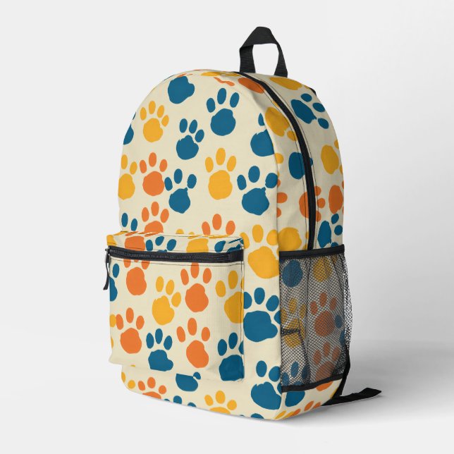 Pawsitively Cute Beige Printed Backpack (Back Corner Right)
