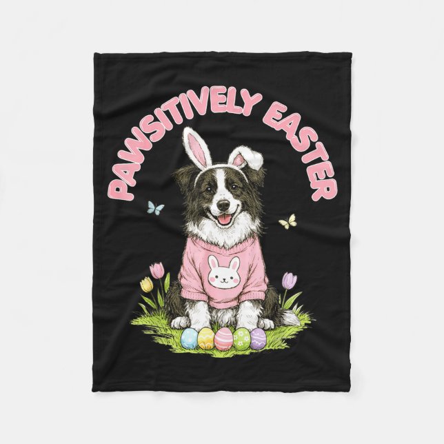 Pawsitively easter border collie bunny ears eggs fleece blanket (Front)