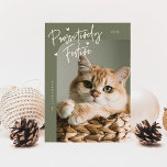 Pawsitively Festive Cat Photo Sage Green Christmas Holiday Card<br><div class="desc">Cute and funny Christmas holiday photo template card for cat owners featuring a hand written script text with hearts that says "Pawsitively Festive" with a photo of your kitty. The background is sage green.</div>