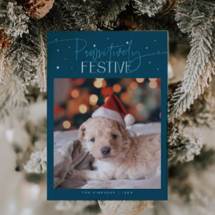 Pawsitively Festive Dog Photo Teal Christmas Holiday Card