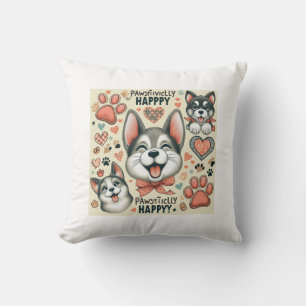  Pawsitively Happy Throw Pillow