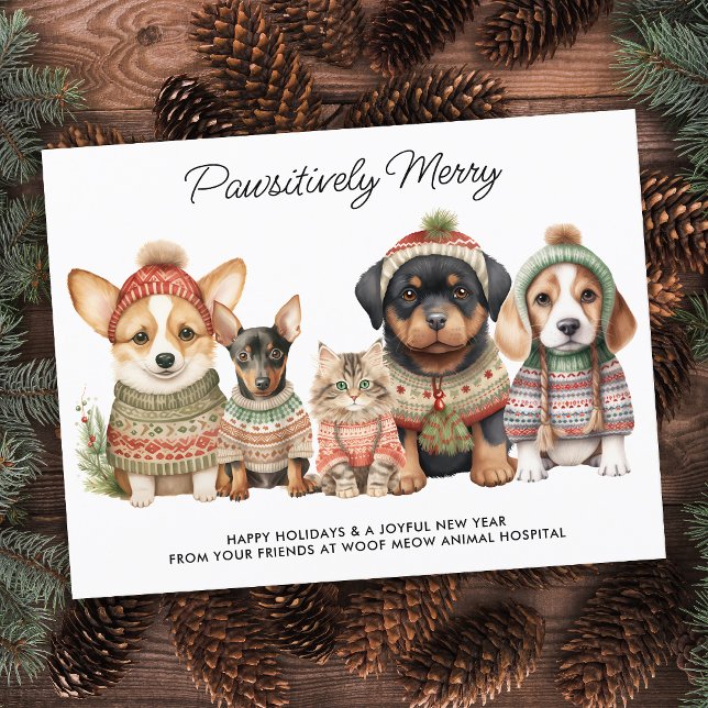 Pawsitively Merry Christmas Dog Cat Pet Business Holiday Postcard (Creator Uploaded)