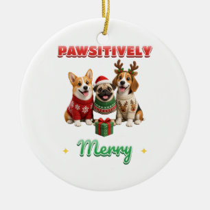 Pawsitively Merry Christmas Sweater Dogs Ornament