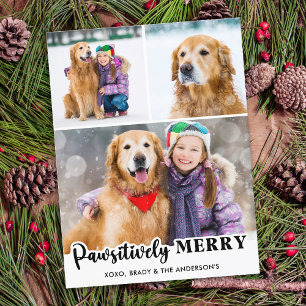 Pawsitively Merry Personalized 3 Photo Dog Lover Holiday Postcard