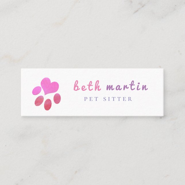 Pawsitively  Pink  Paw Heart  Pet Sitter Mini Business Card (Front)