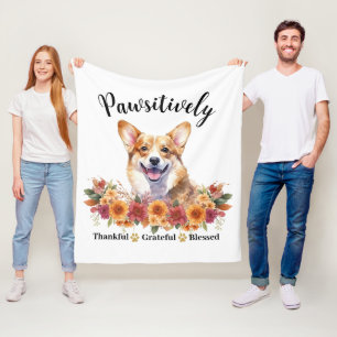 Pawsitively Thankful Grateful Blessed Cute Dog Fleece Blanket
