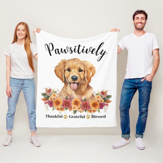 Pawsitively Thankful Grateful Blessed Cute Dog Fleece Blanket (In Situ)