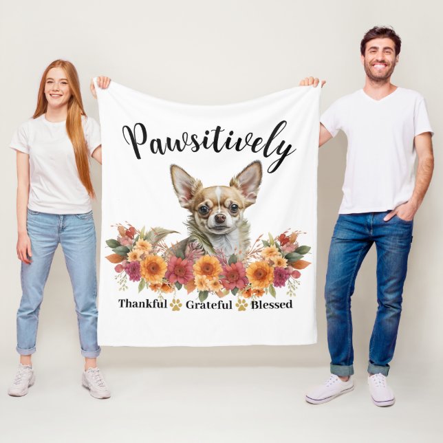 Pawsitively Thankful Grateful Blessed Cute Dog Fleece Blanket (In Situ)