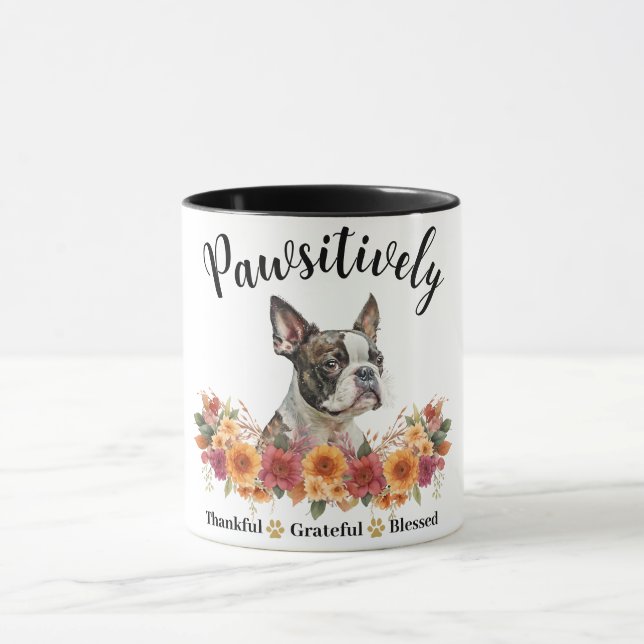 Pawsitively Thankful Grateful Blessed Cute Dog Mug (Center)