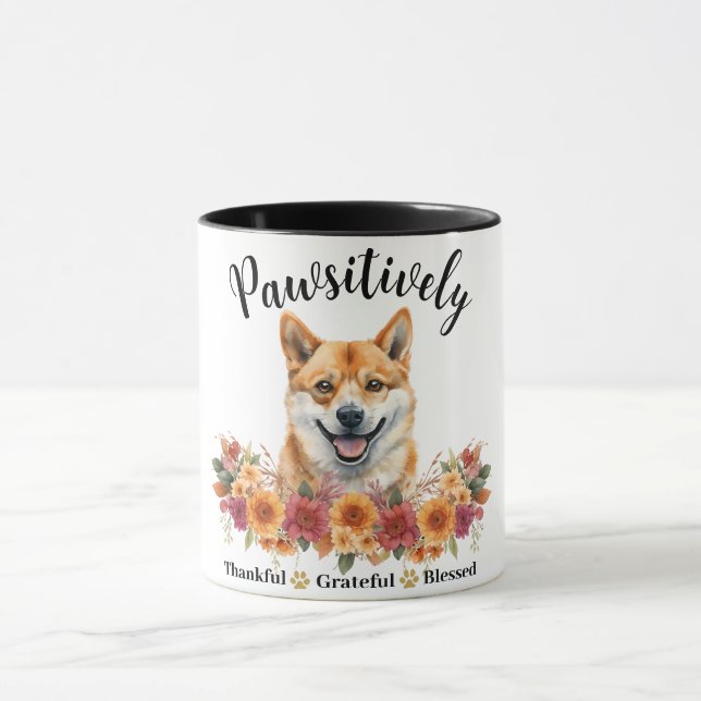 Pawsitively Thankful Grateful Blessed Cute Dog Mug (Center)