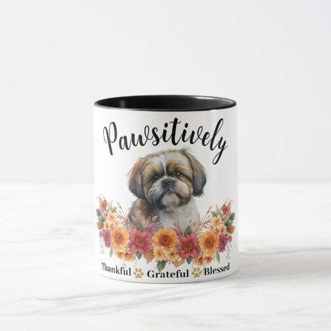 Pawsitively Thankful Grateful Blessed Cute Dog Mug (Center)