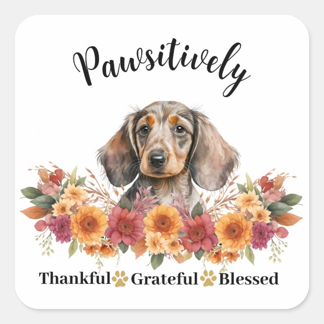 Pawsitively Thankful Grateful Blessed Cute Dog Square Sticker (Front)