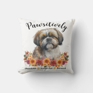Pawsitively Thankful Grateful Blessed Cute Dog Throw Pillow