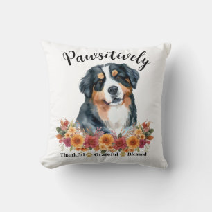 Pawsitively Thankful Grateful Blessed Cute Dog Throw Pillow