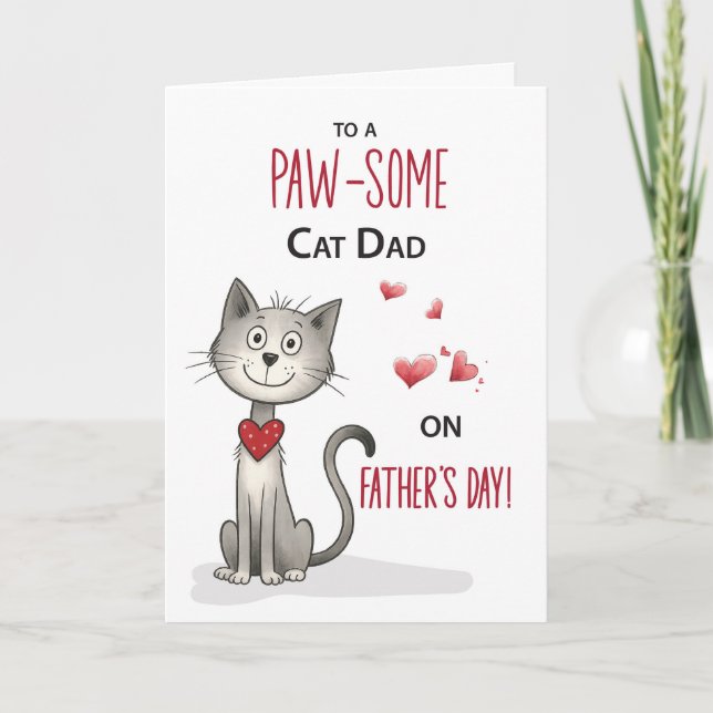 Pawsome Cat Pet Dad Funny Whimsical Fathers Day Card (Front)