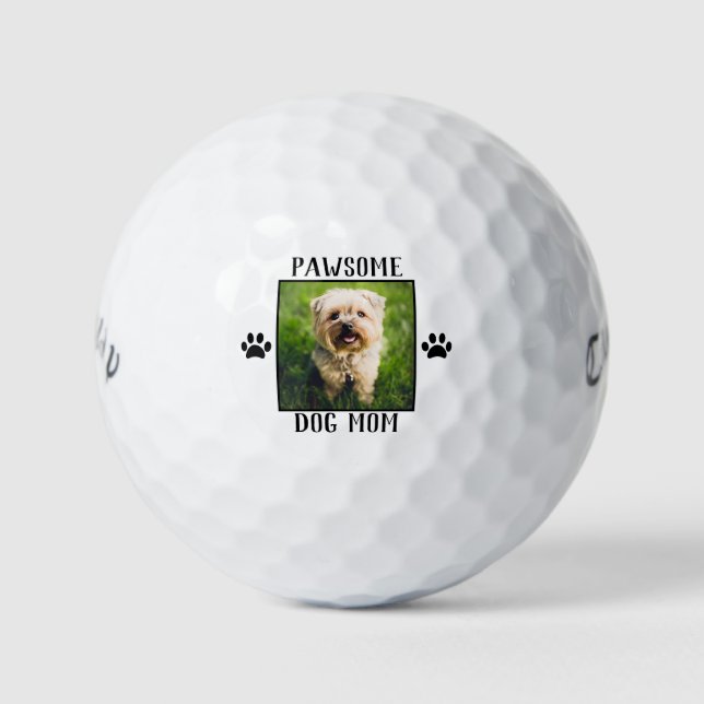 Pawsome Dog Mom Paw Prints Dog's Photo Golf Balls (Front)