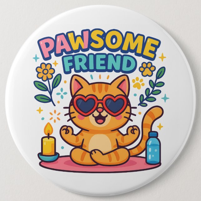 Pawsome Friend Because Every Cat Deserves Love 6 Inch Round Button (Front)
