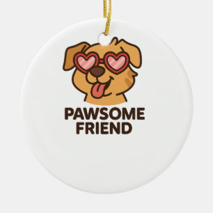 Pawsome Friend Cool Dog with Heart Glasses Ceramic Ornament