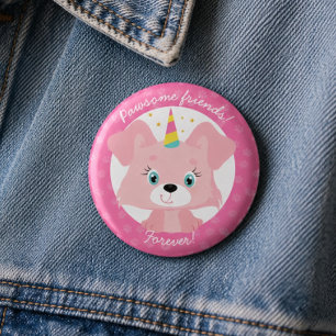 Pawsome Friends Forever Unicorn Puppy Birthday 1 Inch Round Button