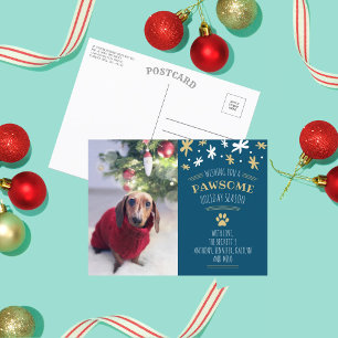 Pawsome Holiday Season Pet Holiday Photo Announcement Postcard