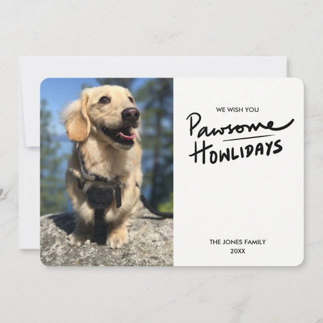 Pawsome Howlidays | Dog Photo Holiday Card (Front)