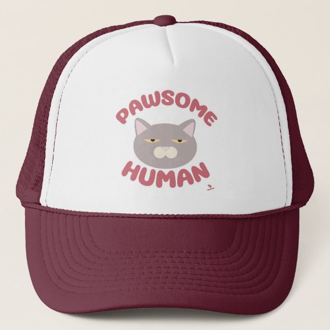 Pawsome Human Cool Cat Cartoon Art Trucker Hat (Front)