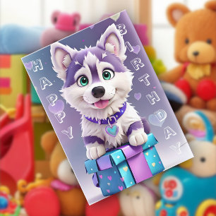 Pawsome Presents Husky Puppy Celebrates Birthday Card