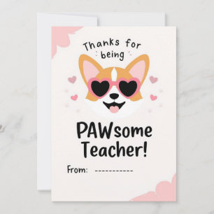 Pawsome Teacher Corgi Valentine Classroom Card
