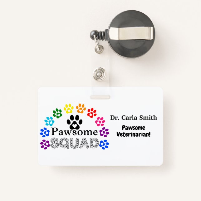 Pawsome Veterinarian Custom Name - Horizontal Badge (Back with Retractable)