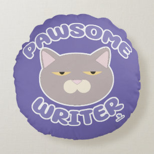 Pawsome Writer Epic Author Kitty Character Round Pillow